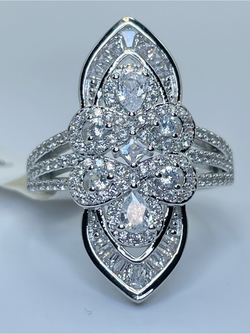 Swarovski Crystal Elements White Crystals Art Deco Statement Ring Sz 8